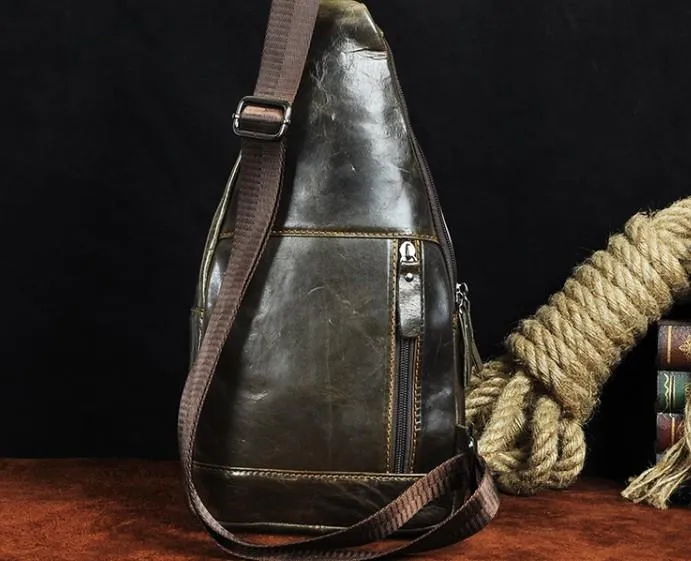 Cool Leather Mens Sling Bag Chest Bag Sling Shoulder Bag Sling Backpacks for men