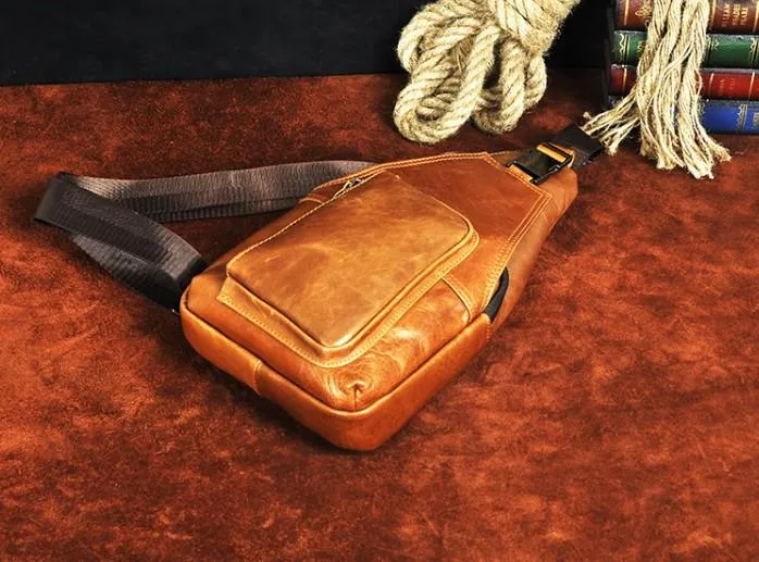 Cool Leather Mens Sling Bag Chest Bag Sling Shoulder Bag Sling Backpacks for men