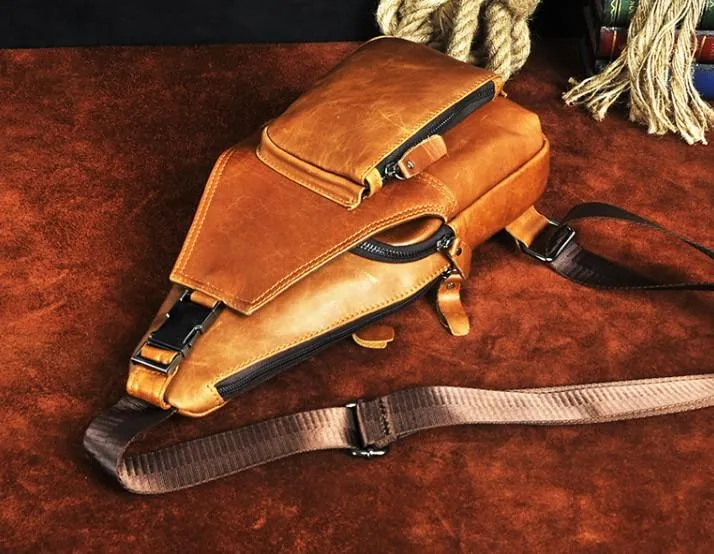 Cool Leather Mens Sling Bag Chest Bag Sling Shoulder Bag Sling Backpacks for men