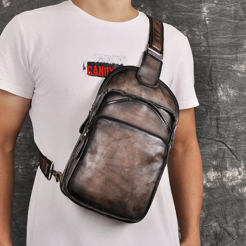 Cool Leather Sling Bag Mens Sling Crossbody Backpack Chest Bag For Men
