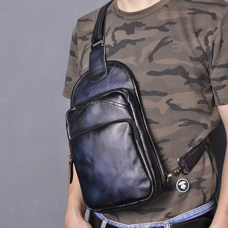 Cool Leather Sling Bag Mens Sling Crossbody Backpack Chest Bag For Men