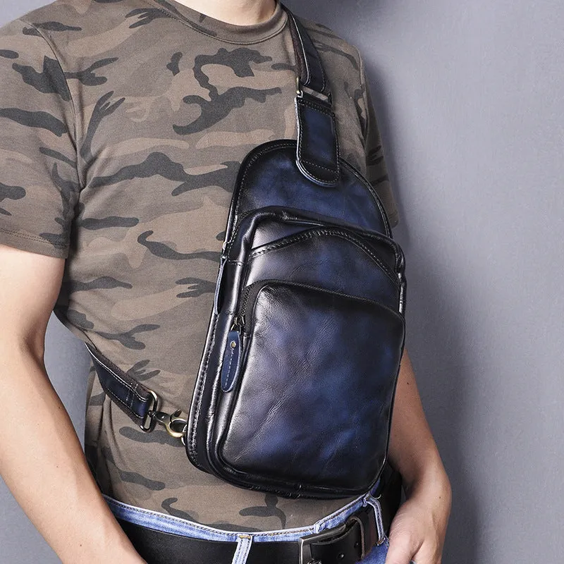 Cool Leather Sling Bag Mens Sling Crossbody Backpack Chest Bag For Men