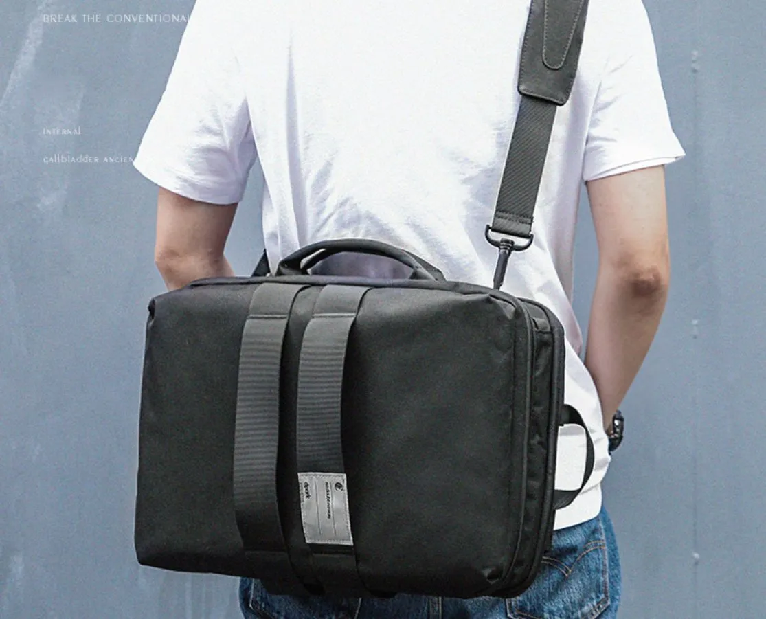 Cool PVC Canvas Men's Blue Messenger Bag Travel Backpack 15.5'' Black Handbag For Men