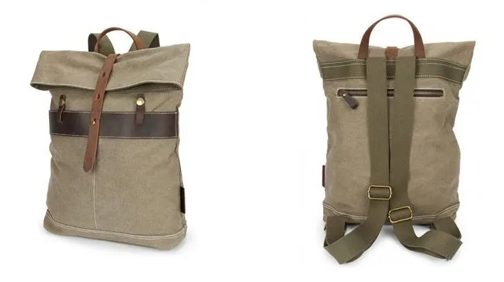 Cool Waxed Canvas Gray Leather Mens Backpack Canvas Travel Backpack Canvas School Backpack for Men