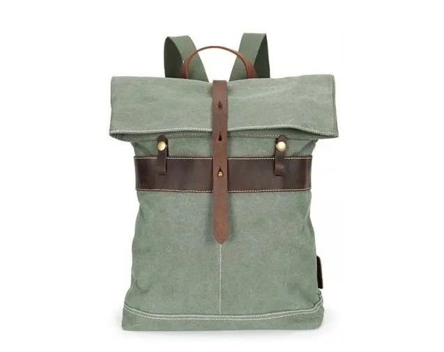 Cool Waxed Canvas Gray Leather Mens Backpack Canvas Travel Backpack Canvas School Backpack for Men