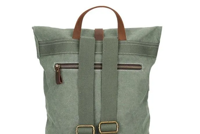 Cool Waxed Canvas Gray Leather Mens Backpack Canvas Travel Backpack Canvas School Backpack for Men