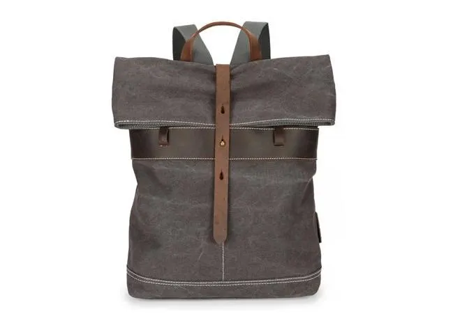 Cool Waxed Canvas Gray Leather Mens Backpack Canvas Travel Backpack Canvas School Backpack for Men