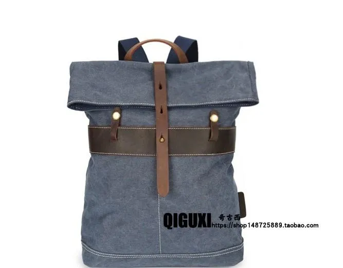 Cool Waxed Canvas Gray Leather Mens Backpack Canvas Travel Backpack Canvas School Backpack for Men