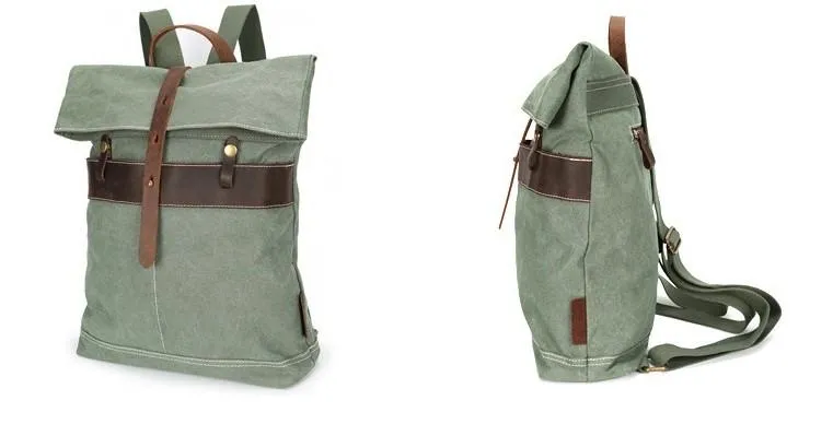 Cool Waxed Canvas Gray Leather Mens Backpack Canvas Travel Backpack Canvas School Backpack for Men