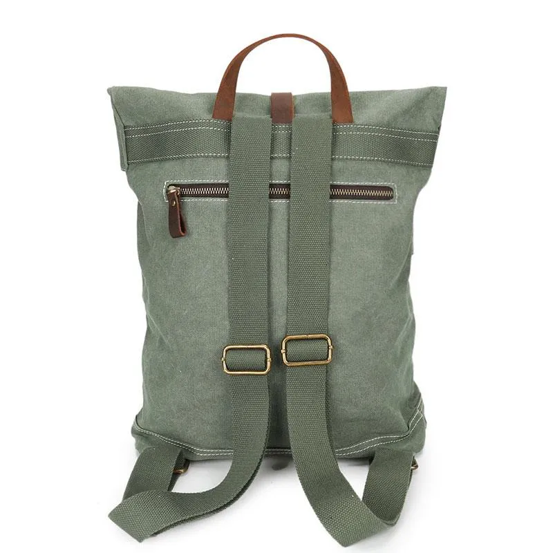 Cool Waxed Canvas Gray Leather Mens Backpack Canvas Travel Backpack Canvas School Backpack for Men