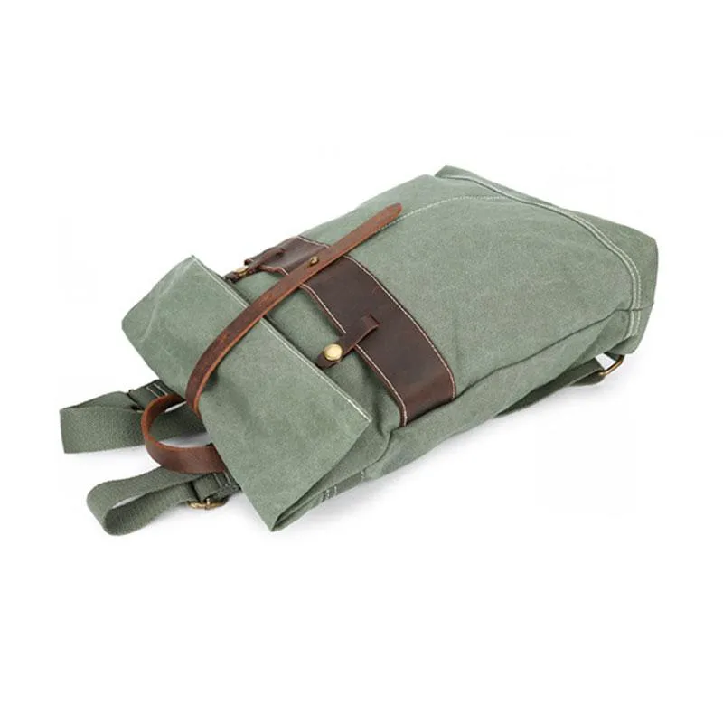 Cool Waxed Canvas Gray Leather Mens Backpack Canvas Travel Backpack Canvas School Backpack for Men