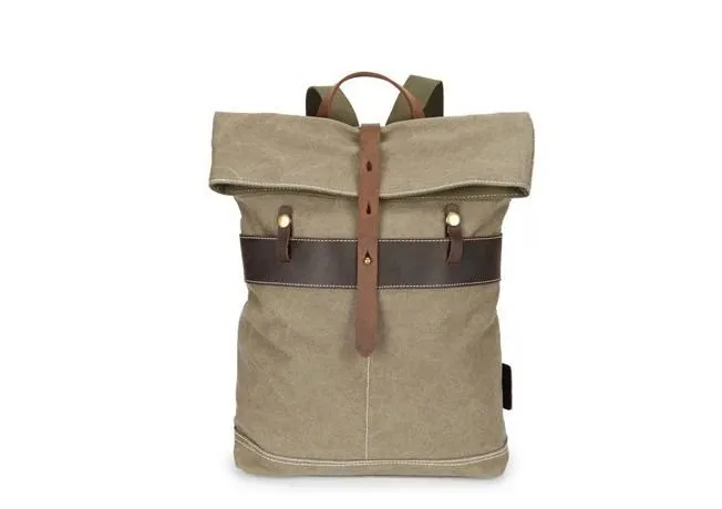 Cool Waxed Canvas Gray Leather Mens Backpack Canvas Travel Backpack Canvas School Backpack for Men