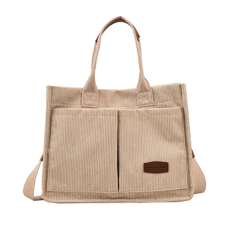 Corduroy Multi Pocket Canvas Crossbody Tote