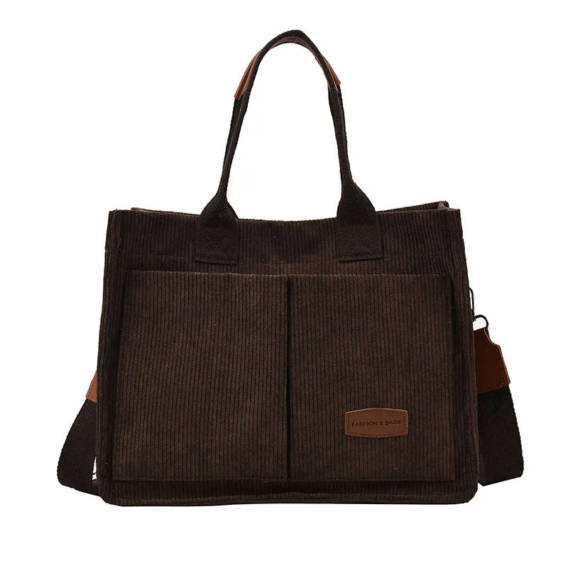 Corduroy Multi Pocket Canvas Crossbody Tote