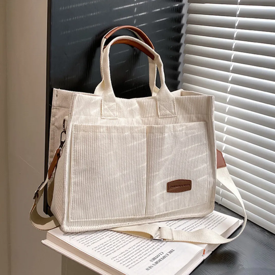 Corduroy Multi Pocket Canvas Crossbody Tote