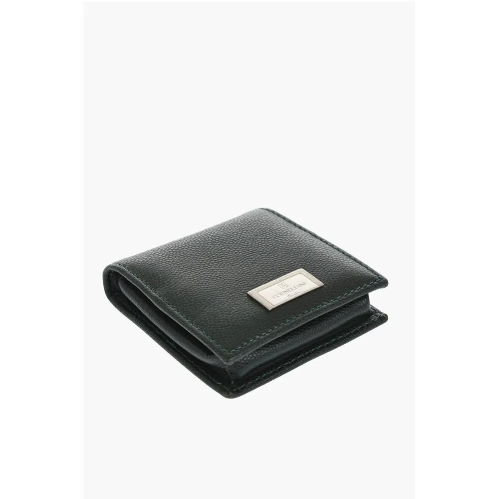 Corneliani Saffiano Leather Coin Purse with Silver-Tone Logo Plaque