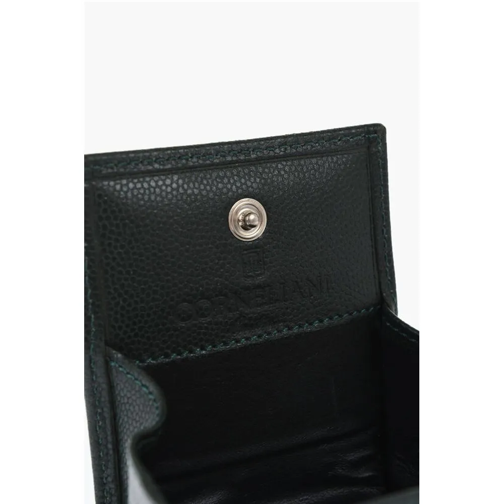 Corneliani Saffiano Leather Coin Purse with Silver-Tone Logo Plaque