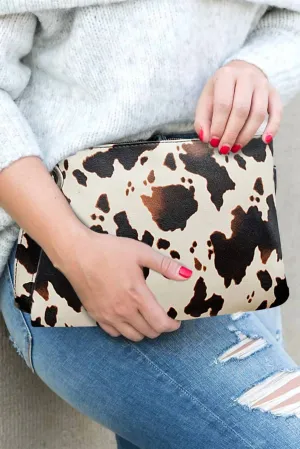 Cow Print Handbag Oversized Clutch Purse In Brown Cream