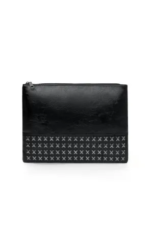 Cross Studded Faux Leather Clutch In Black