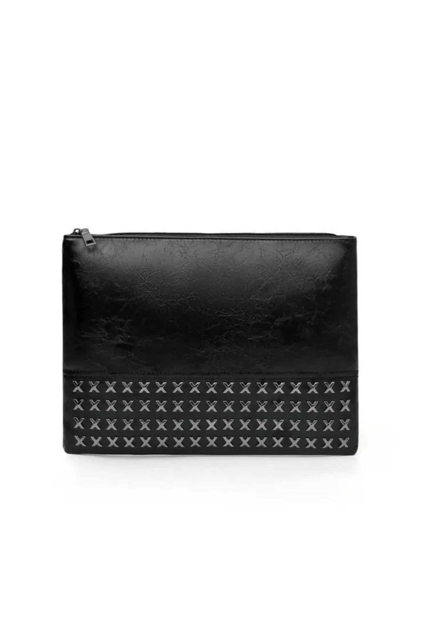Cross Studded Faux Leather Clutch In Black