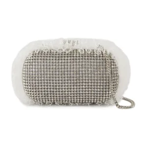 Crystal Lace Detail Clutch - Synthetic - Silver
