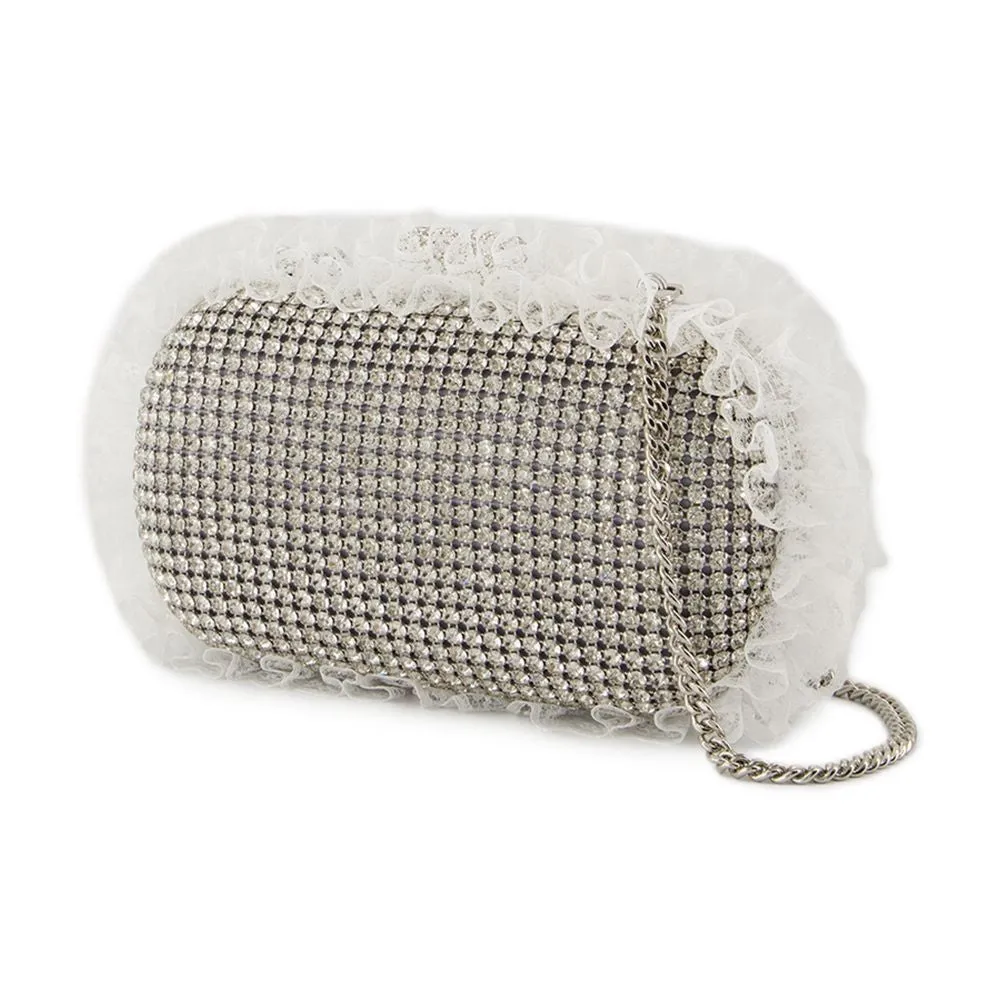 Crystal Lace Detail Clutch - Synthetic - Silver