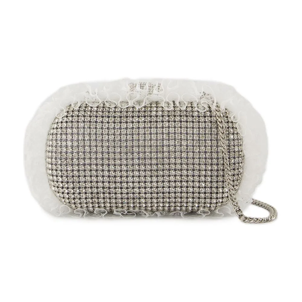 Crystal Lace Detail Clutch - Synthetic - Silver