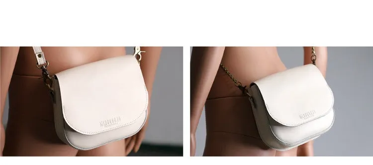 Cute White LEATHER Flip Side Bag Handmade WOMEN Saddle Phone Crossbody BAG Purse FOR WOMEN