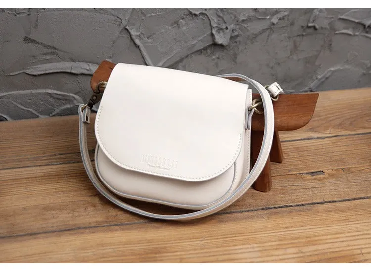 Cute White LEATHER Flip Side Bag Handmade WOMEN Saddle Phone Crossbody BAG Purse FOR WOMEN