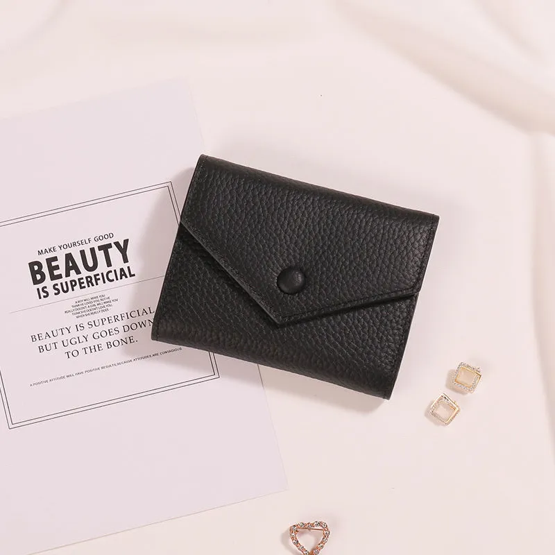 Cute Women Envelope Khaki Leather Small Wallet Billfold Envelope Small Wallet For Ladies