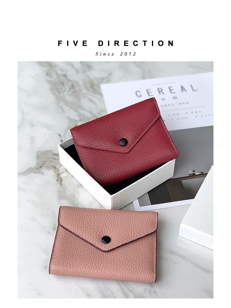 Cute Women Envelope Khaki Leather Small Wallet Billfold Envelope Small Wallet For Ladies