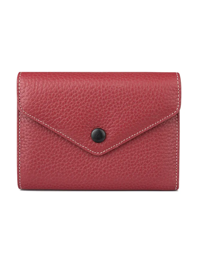 Cute Women Envelope Khaki Leather Small Wallet Billfold Envelope Small Wallet For Ladies