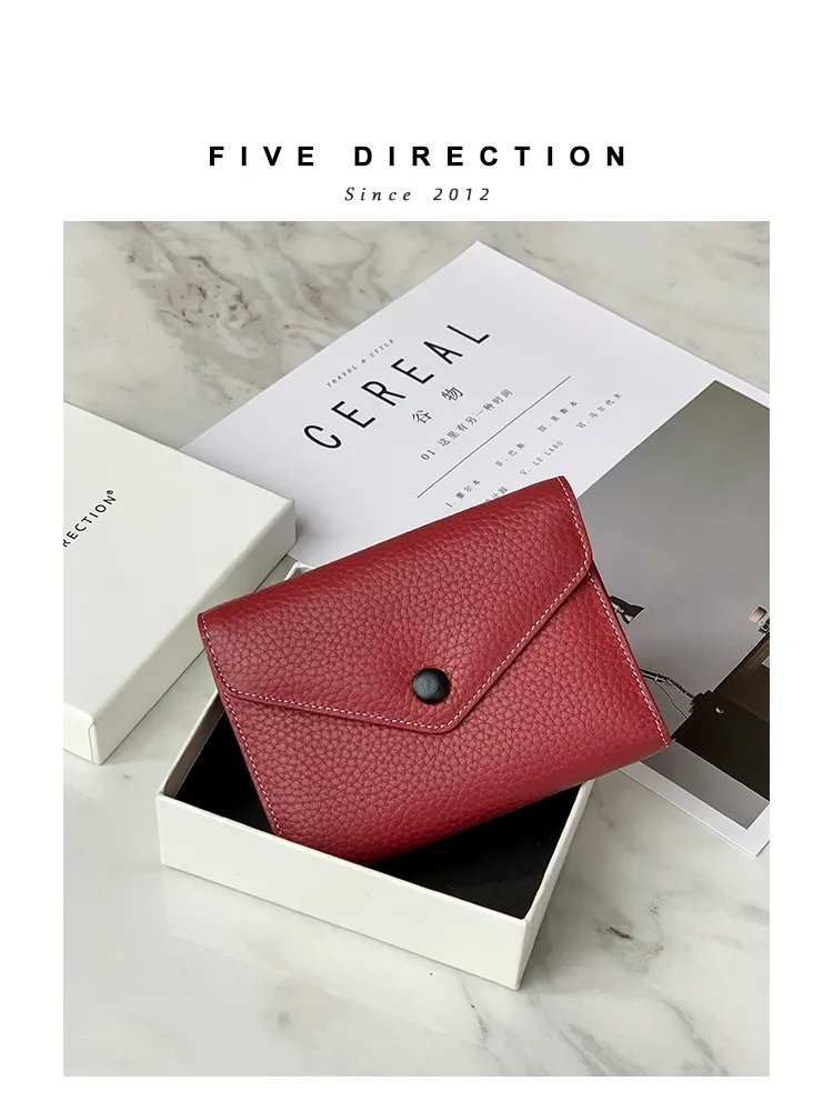 Cute Women Envelope Khaki Leather Small Wallet Billfold Envelope Small Wallet For Ladies
