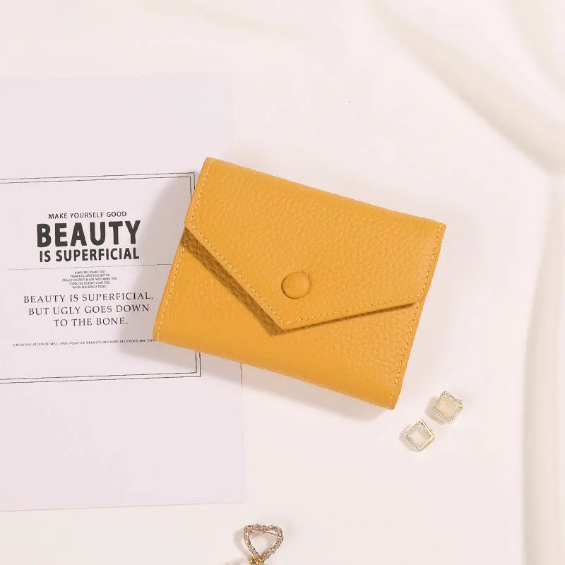 Cute Women Envelope Khaki Leather Small Wallet Billfold Envelope Small Wallet For Ladies