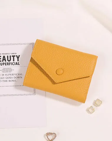 Cute Women Envelope Khaki Leather Small Wallet Billfold Envelope Small Wallet For Ladies
