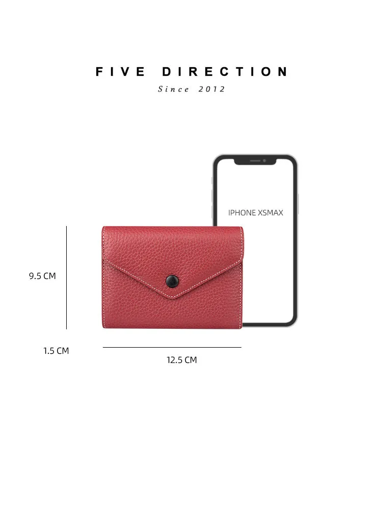 Cute Women Envelope Khaki Leather Small Wallet Billfold Envelope Small Wallet For Ladies