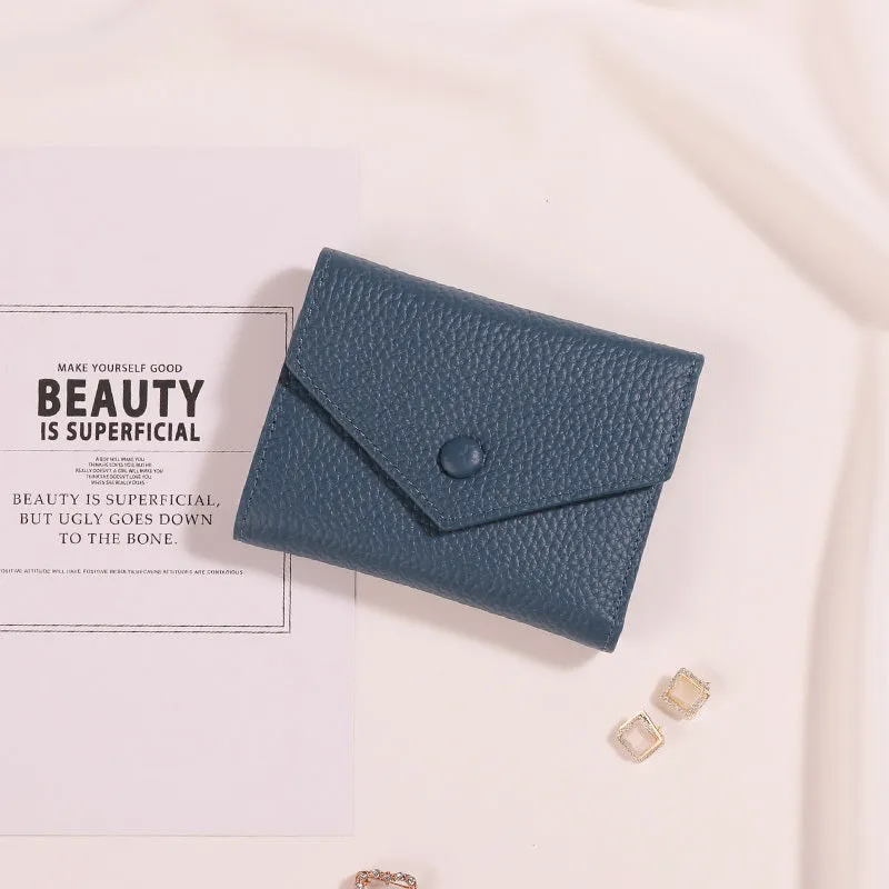 Cute Women Envelope Khaki Leather Small Wallet Billfold Envelope Small Wallet For Ladies