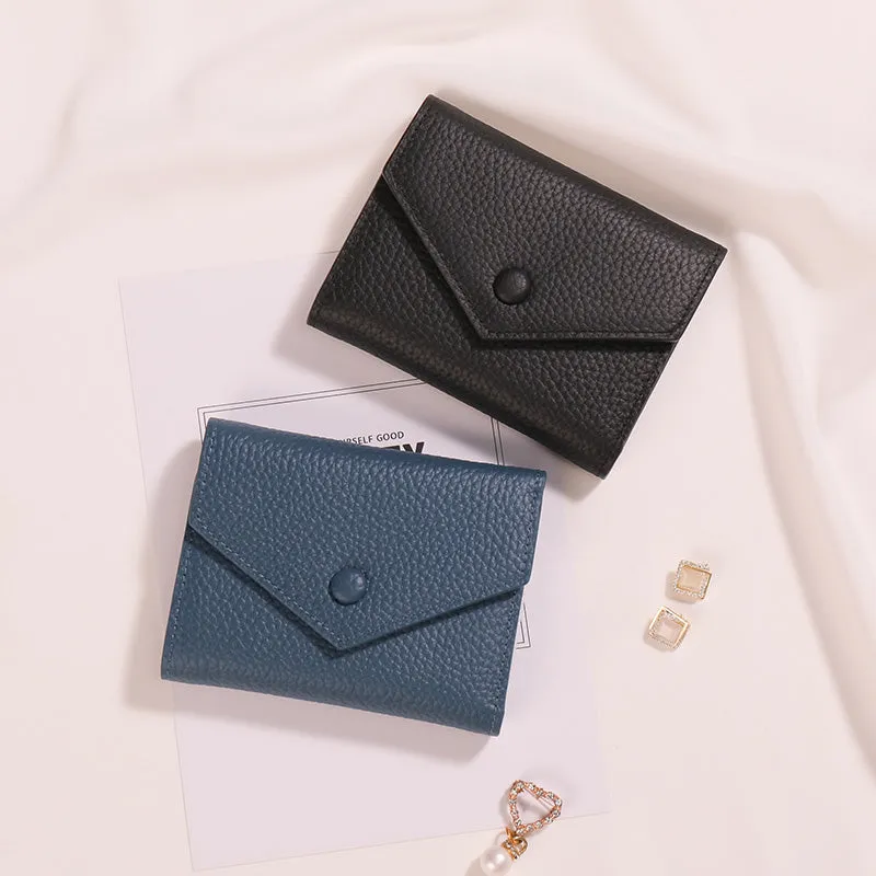 Cute Women Envelope Khaki Leather Small Wallet Billfold Envelope Small Wallet For Ladies