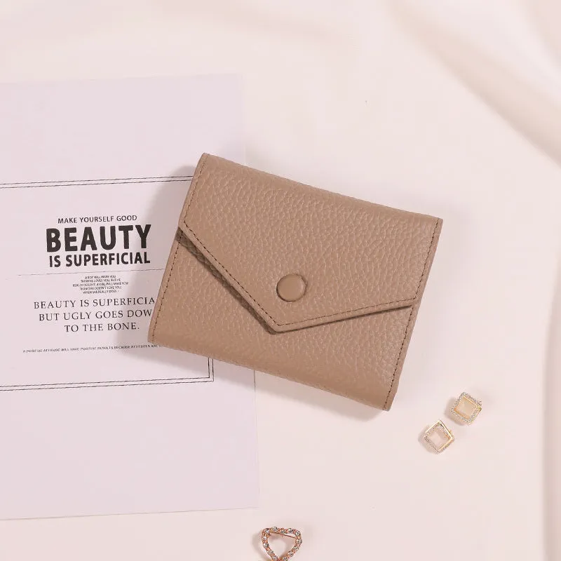 Cute Women Envelope Khaki Leather Small Wallet Billfold Envelope Small Wallet For Ladies