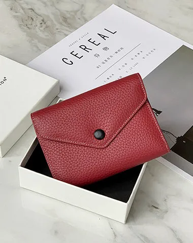 Cute Women Envelope Khaki Leather Small Wallet Billfold Envelope Small Wallet For Ladies