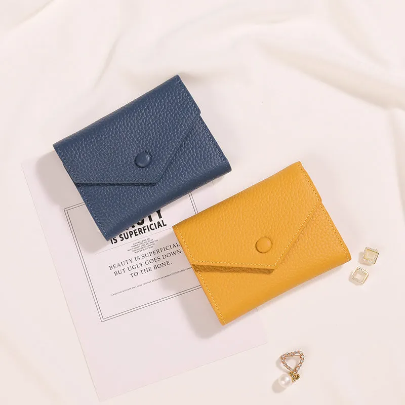Cute Women Envelope Khaki Leather Small Wallet Billfold Envelope Small Wallet For Ladies