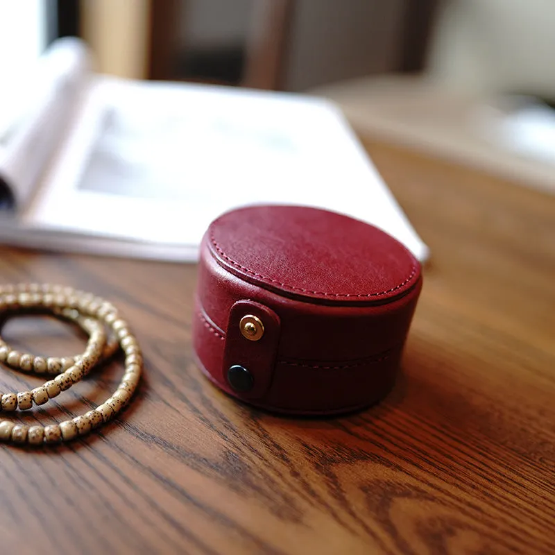 Cute Women Green Leather Round Coin Wallet Box Small Portable Jewelry Storage Box For Women