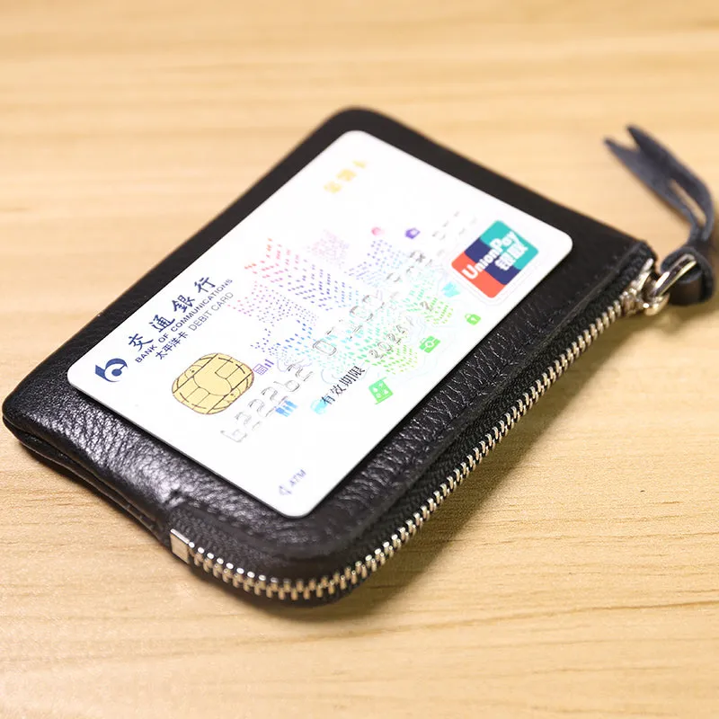 Cute Women Leather Mini Zip Coin Wallet Black Coin Wallets Small Slim Zip Change Wallet For Women