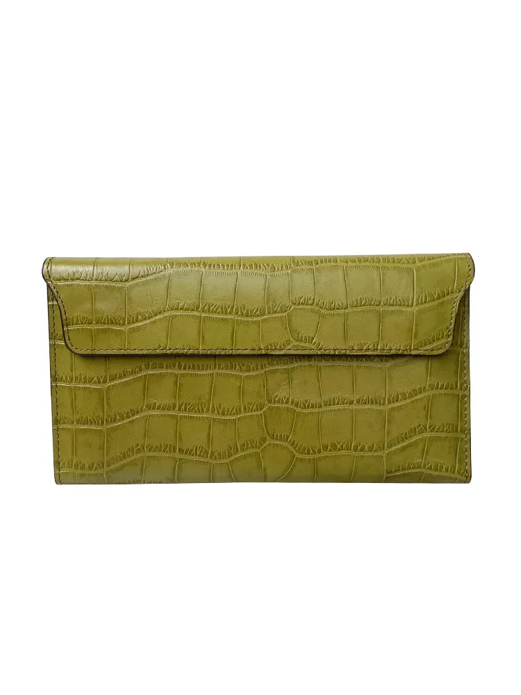 Cute Women Rose Pink Vegan Leather Long Wallet Crocodile Pattern Card Holder Clutch Wallet For Women