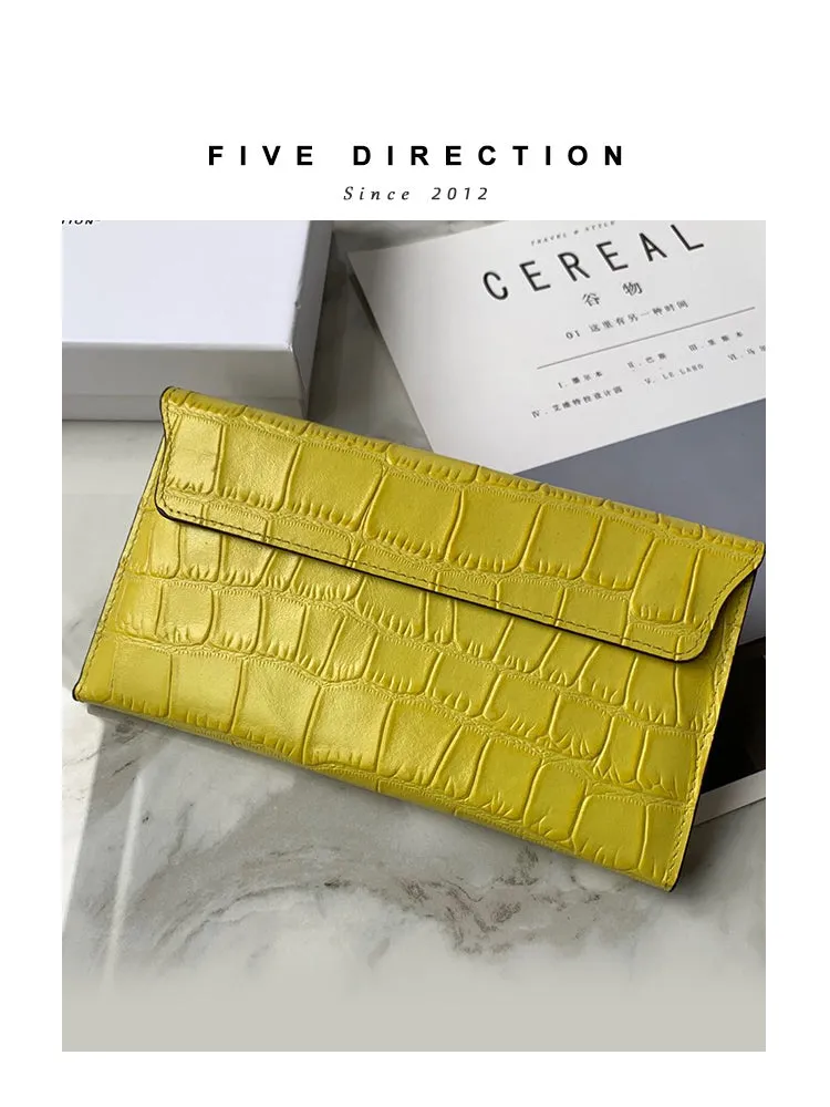 Cute Women Rose Pink Vegan Leather Long Wallet Crocodile Pattern Card Holder Clutch Wallet For Women