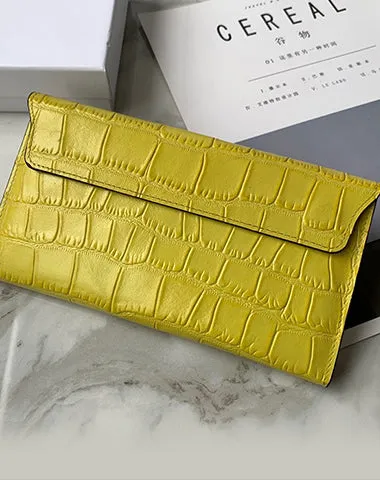 Cute Women Rose Pink Vegan Leather Long Wallet Crocodile Pattern Card Holder Clutch Wallet For Women