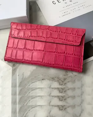 Cute Women Rose Pink Vegan Leather Long Wallet Crocodile Pattern Card Holder Clutch Wallet For Women