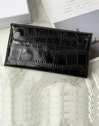 Cute Women Rose Pink Vegan Leather Long Wallet Crocodile Pattern Card Holder Clutch Wallet For Women