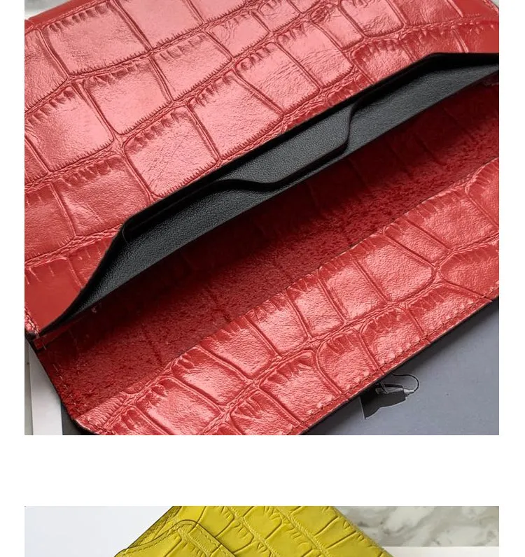 Cute Women Rose Pink Vegan Leather Long Wallet Crocodile Pattern Card Holder Clutch Wallet For Women