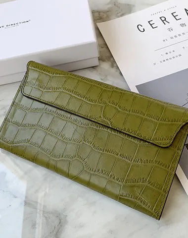 Cute Women Rose Pink Vegan Leather Long Wallet Crocodile Pattern Card Holder Clutch Wallet For Women